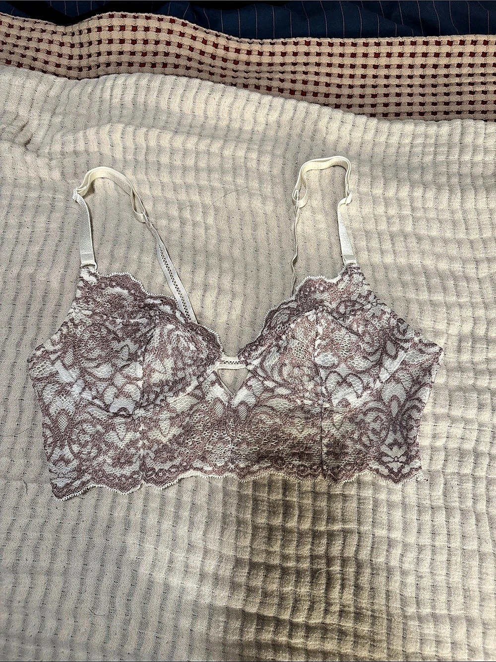 Free People Adella Longline Bralette Floral Lace Bra in Pink & White